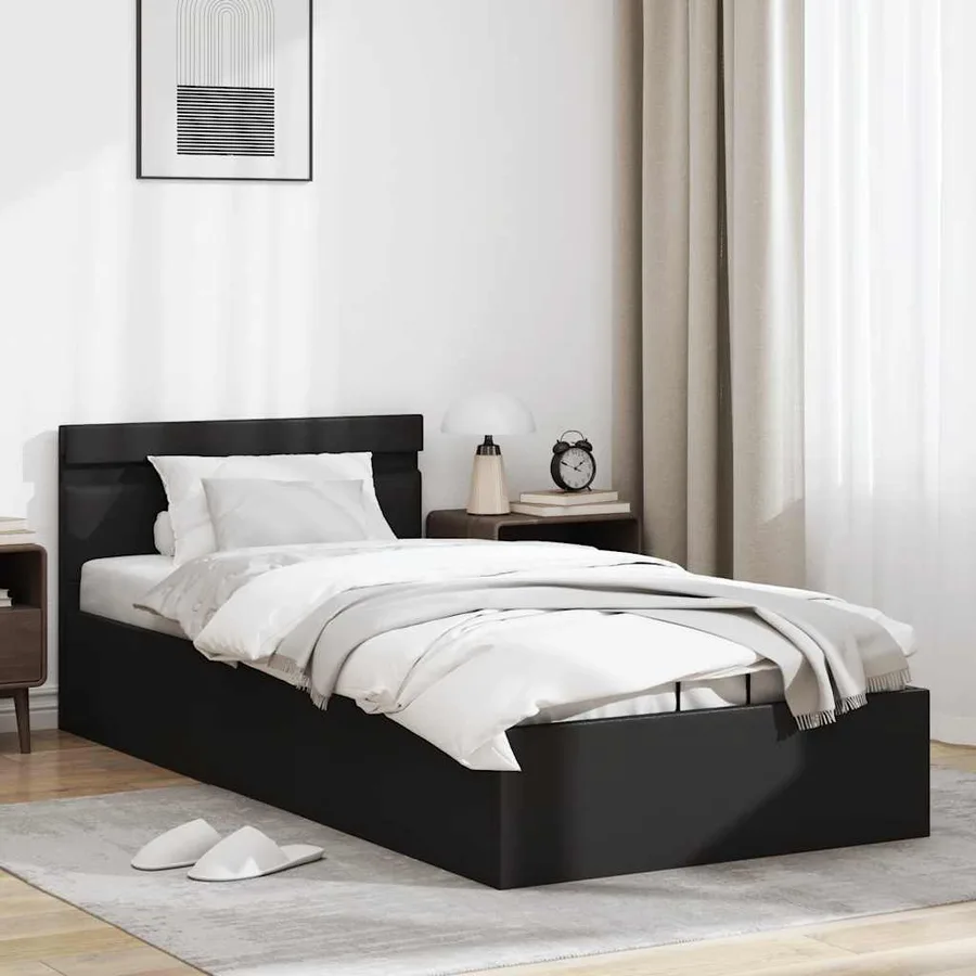 Cadre de lit à rangement hydraulique sans matelas avec LED noir - 4