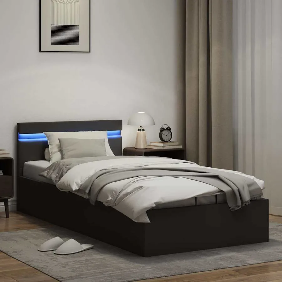 Cadre de lit à rangement hydraulique sans matelas avec LED noir - 5