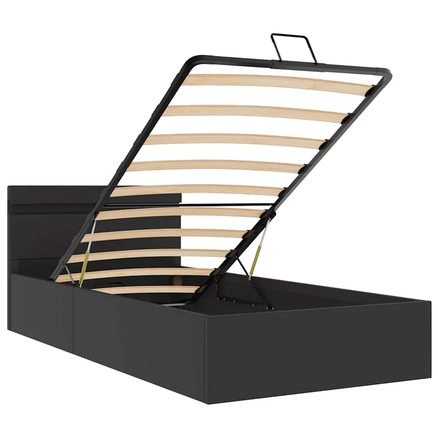 Cadre de lit à rangement hydraulique sans matelas avec LED noir - 9