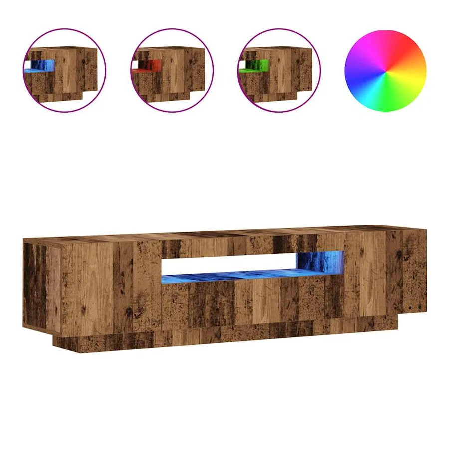 Meuble TV avec lumières LED vieux bois bois d'ingénierie - 2