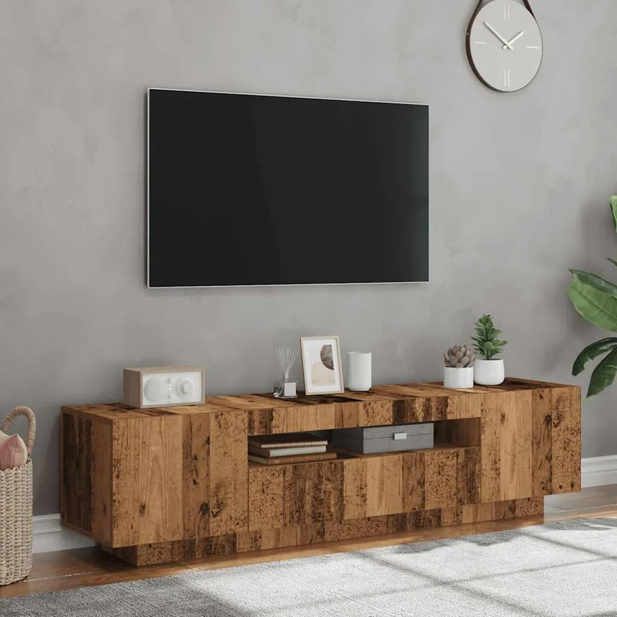 Meuble TV avec lumières LED vieux bois bois d'ingénierie - 4