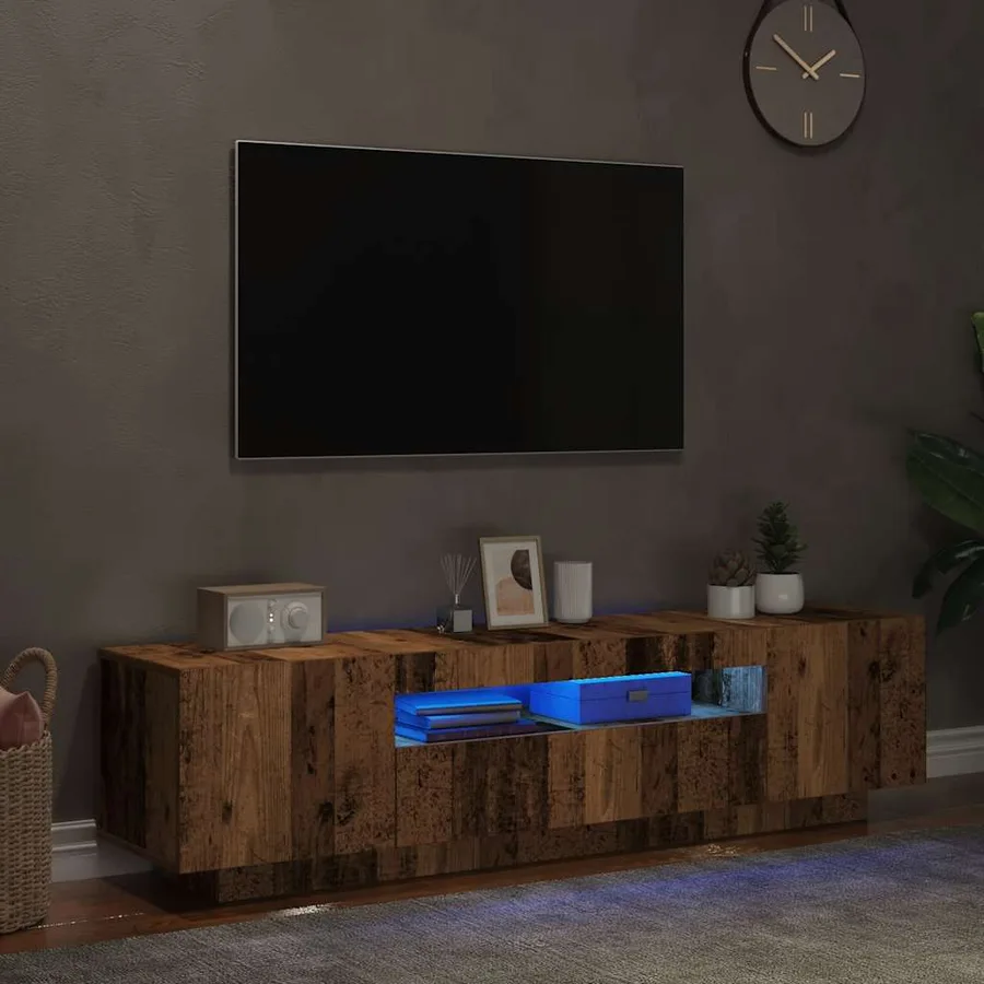 Meuble TV avec lumières LED vieux bois bois d'ingénierie - 5