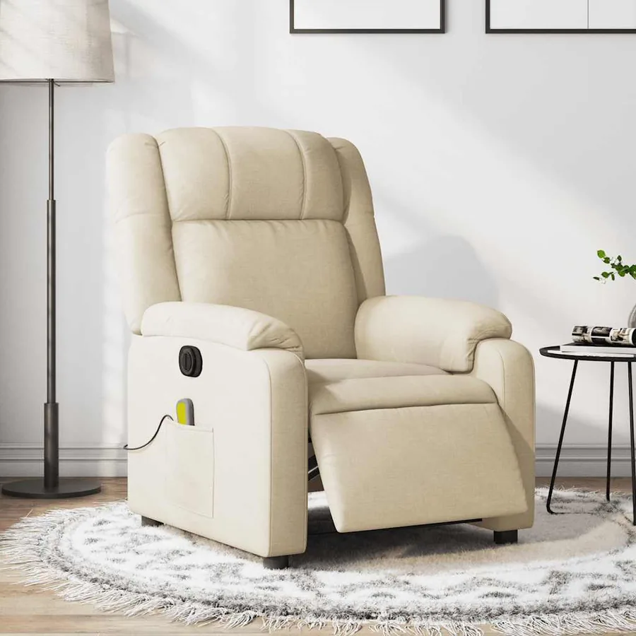 Fauteuil inclinable de massage électrique crème tissu
