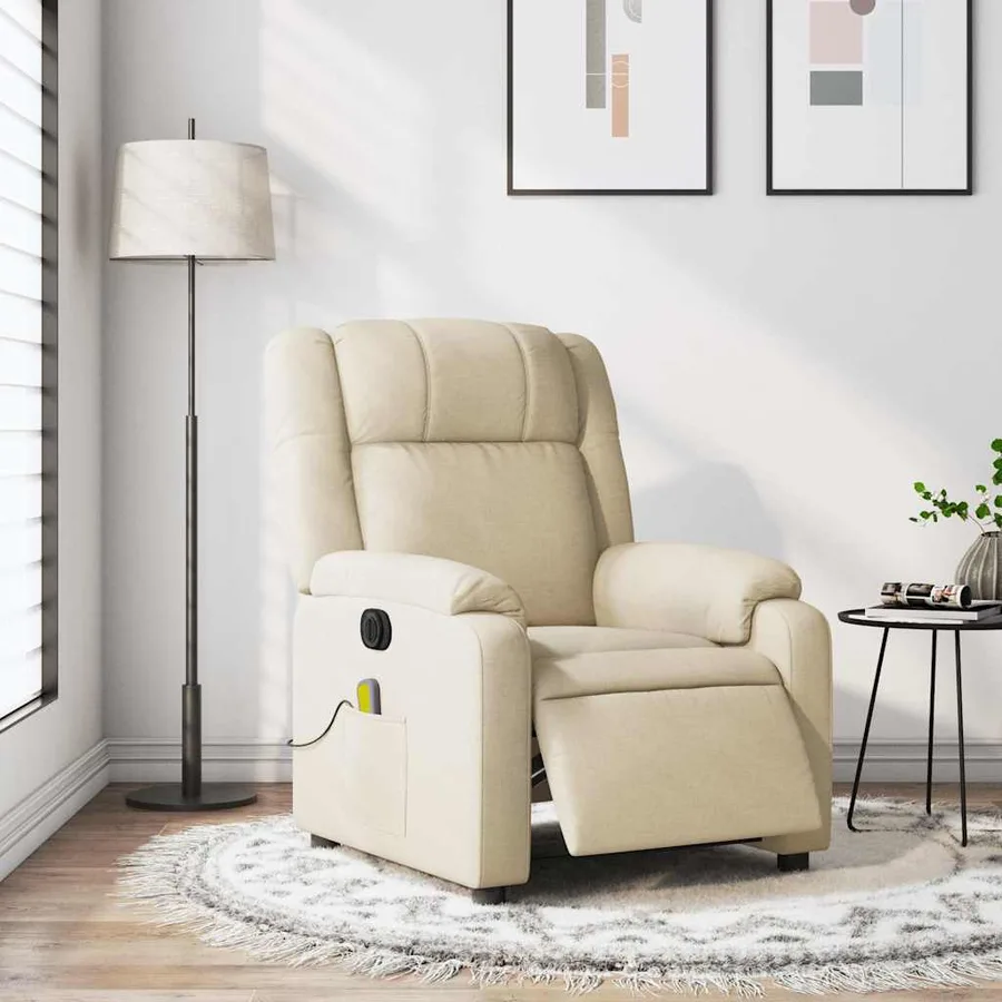 Fauteuil inclinable de massage électrique crème tissu - 16