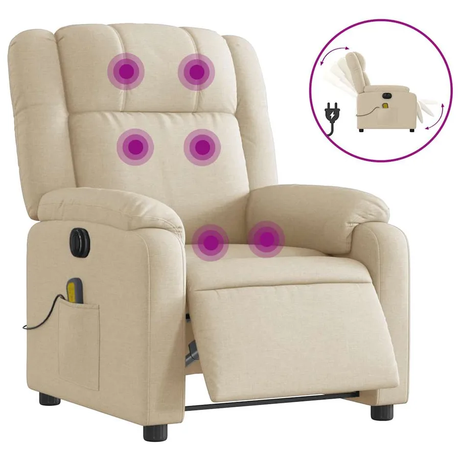Fauteuil inclinable de massage électrique crème tissu - 2