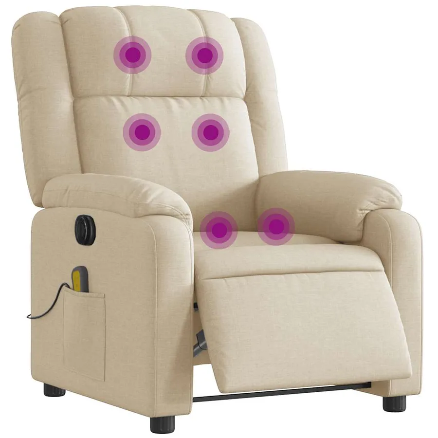 Fauteuil inclinable de massage électrique crème tissu - 3