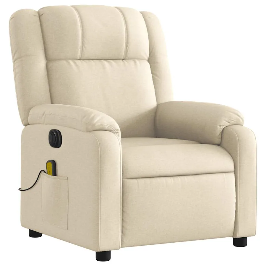 Fauteuil inclinable de massage électrique crème tissu - 4