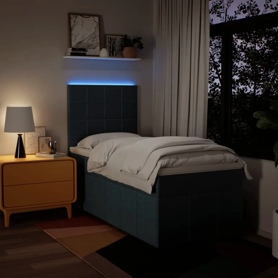 Sommier à lattes de lit avec matelas Bleu 100x200 cm Tissu - 4