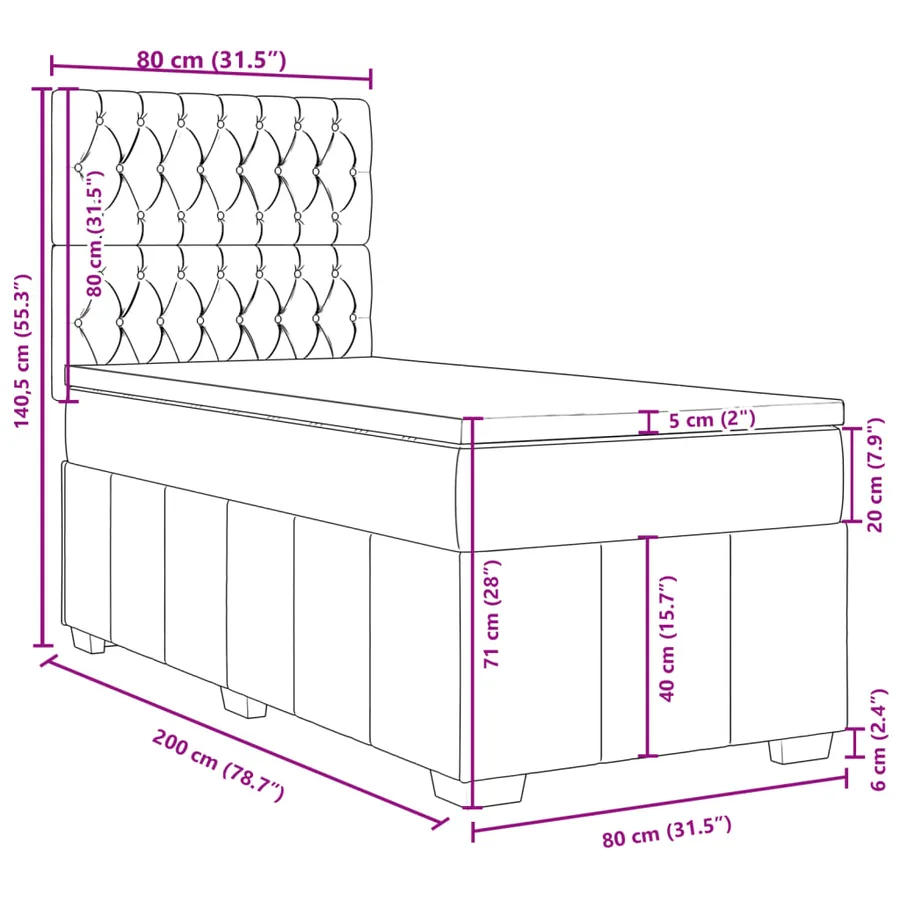 Sommier à lattes de lit avec matelas Crème 80x200 cm Tissu - 18