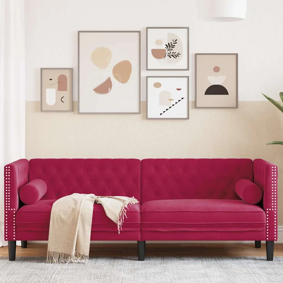 Canapé Chesterfield avec traversins 3 places velours