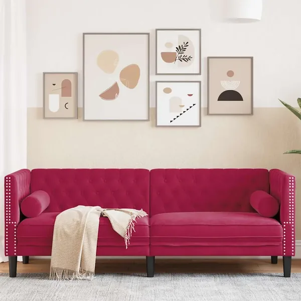 Canapé Chesterfield avec traversins 3 places velours