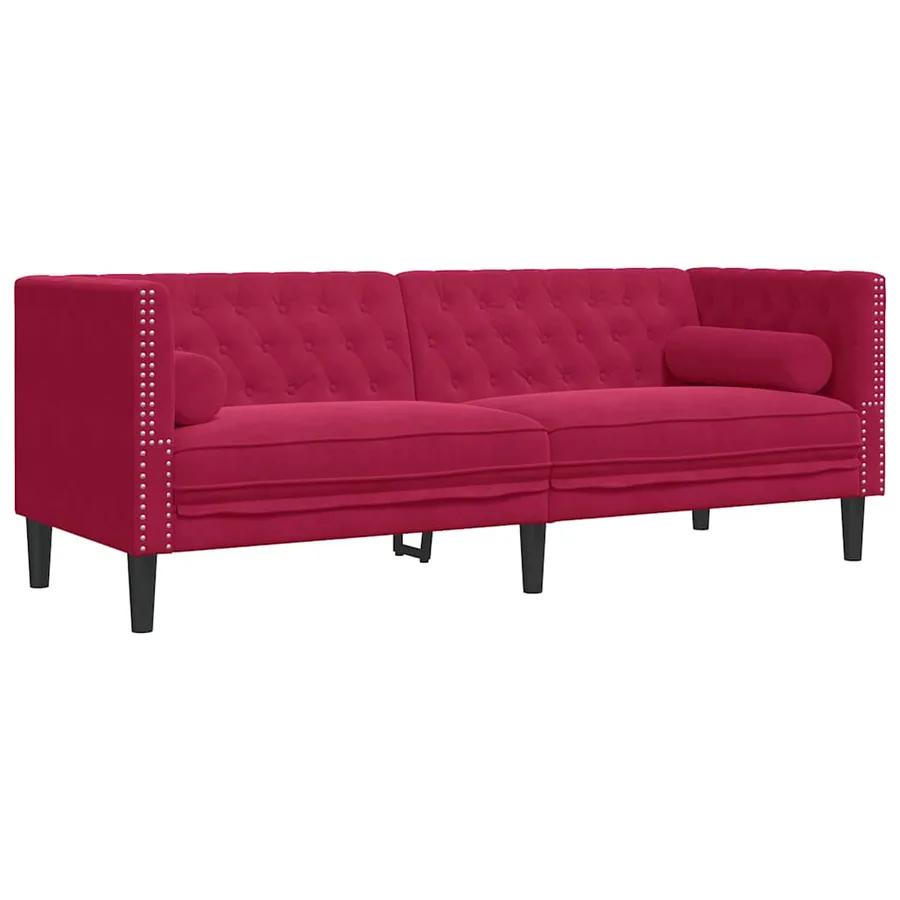 Canapé Chesterfield avec traversins 3 places velours - 2