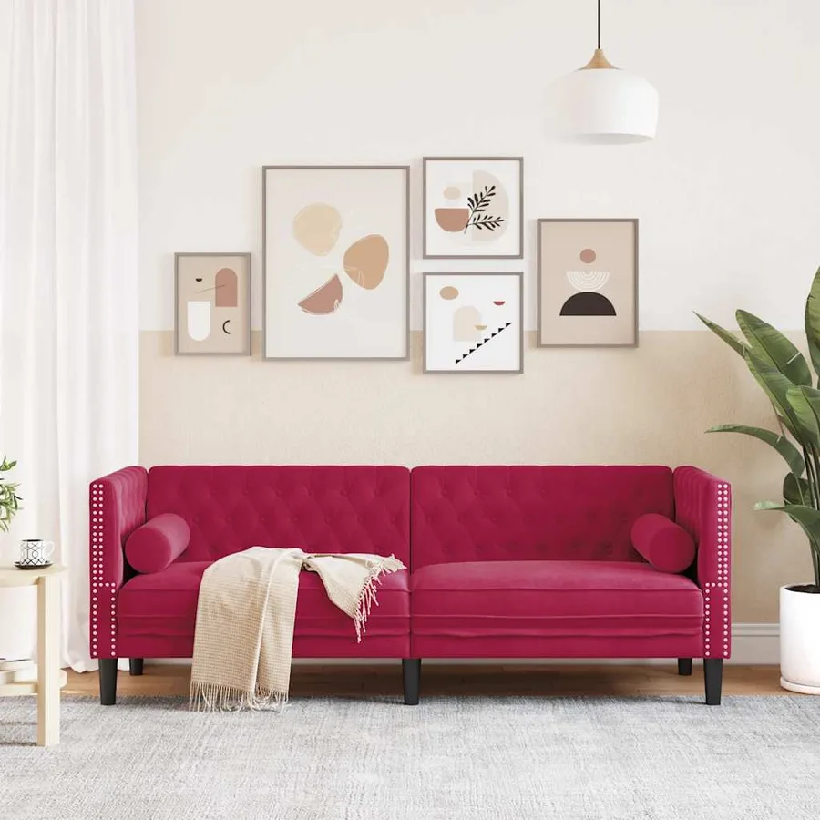 Canapé Chesterfield avec traversins 3 places velours - 3