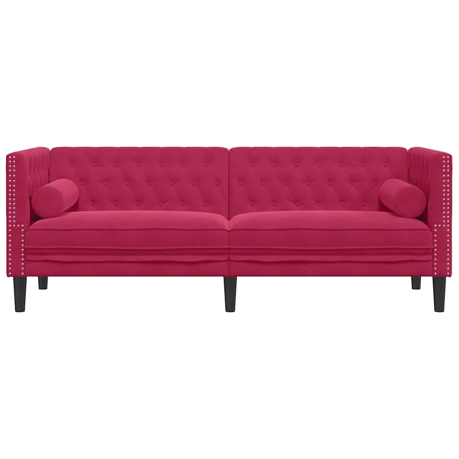 Canapé Chesterfield avec traversins 3 places velours - 4