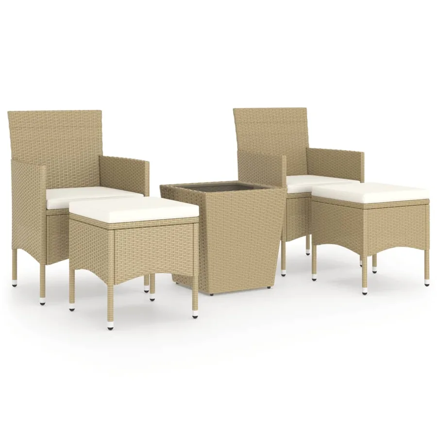 Ensemble de bistro 5 pcs Résine tressée et verre trempé Beige - 2