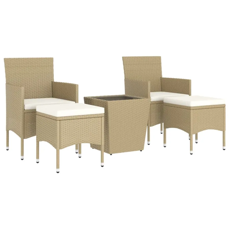 Ensemble de bistro 5 pcs Résine tressée et verre trempé Beige - 3