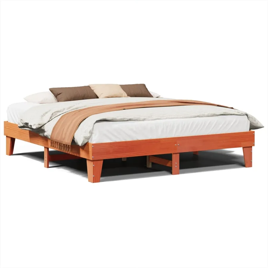 Cadre de lit sans matelas cire marron 200x200cm bois pin massif - 2