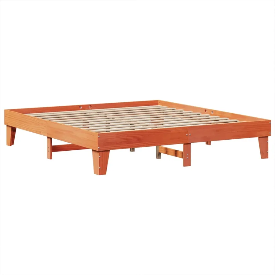 Cadre de lit sans matelas cire marron 200x200cm bois pin massif - 3