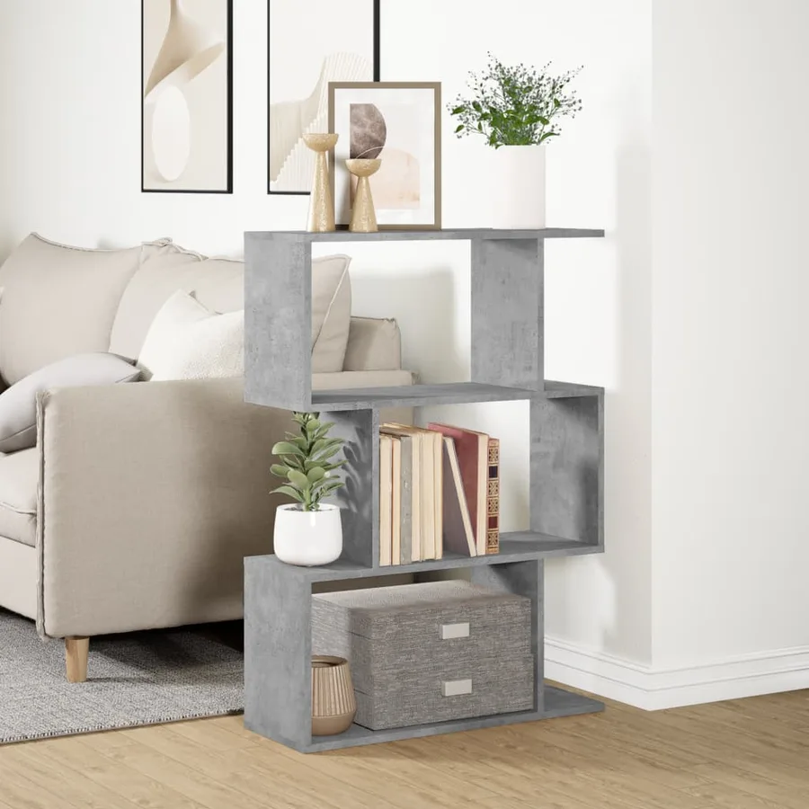 Étagère séparatrice de pièce à 3 niveaux gris béton 70x24x97 cm - 4