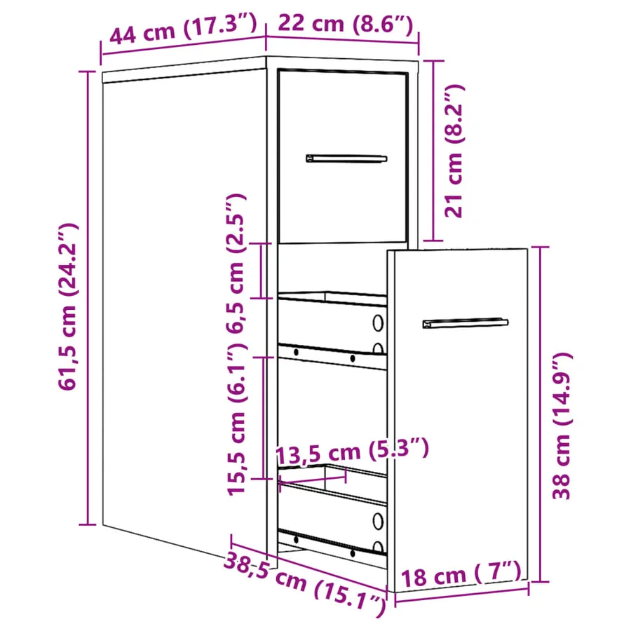 Armoire de salle de bain étroite avec roulettes sonoma gris - 11