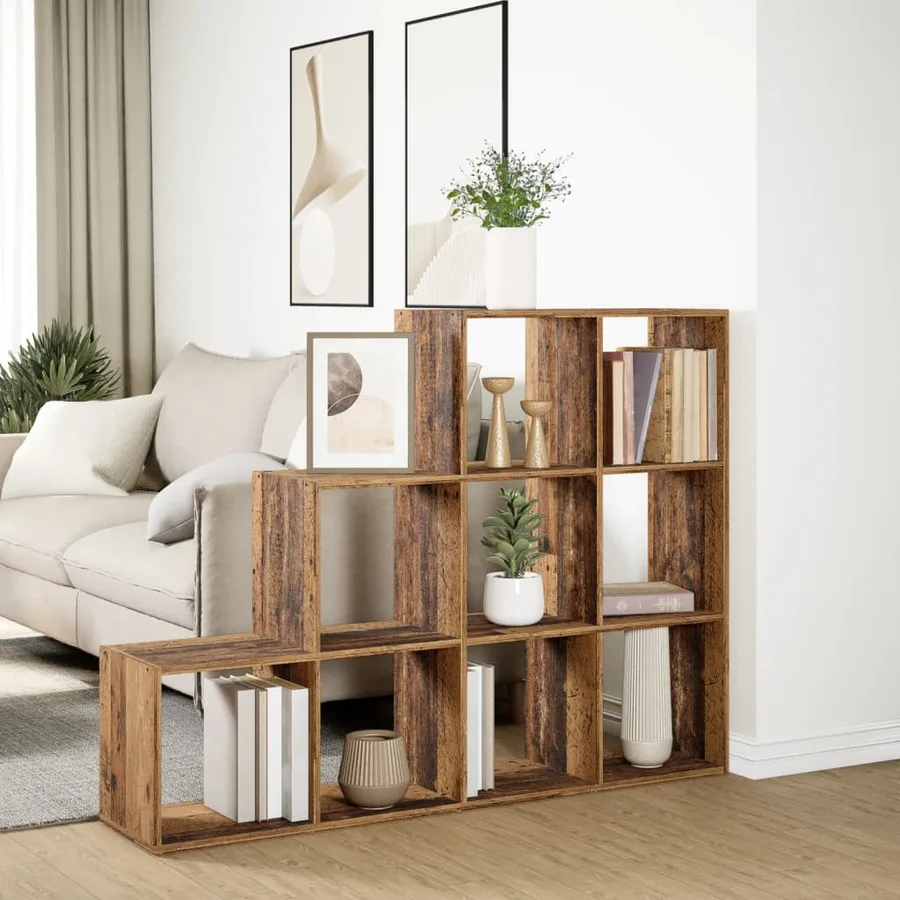 Étagère séparatrice de pièce à 3 niveaux vieux bois - 4