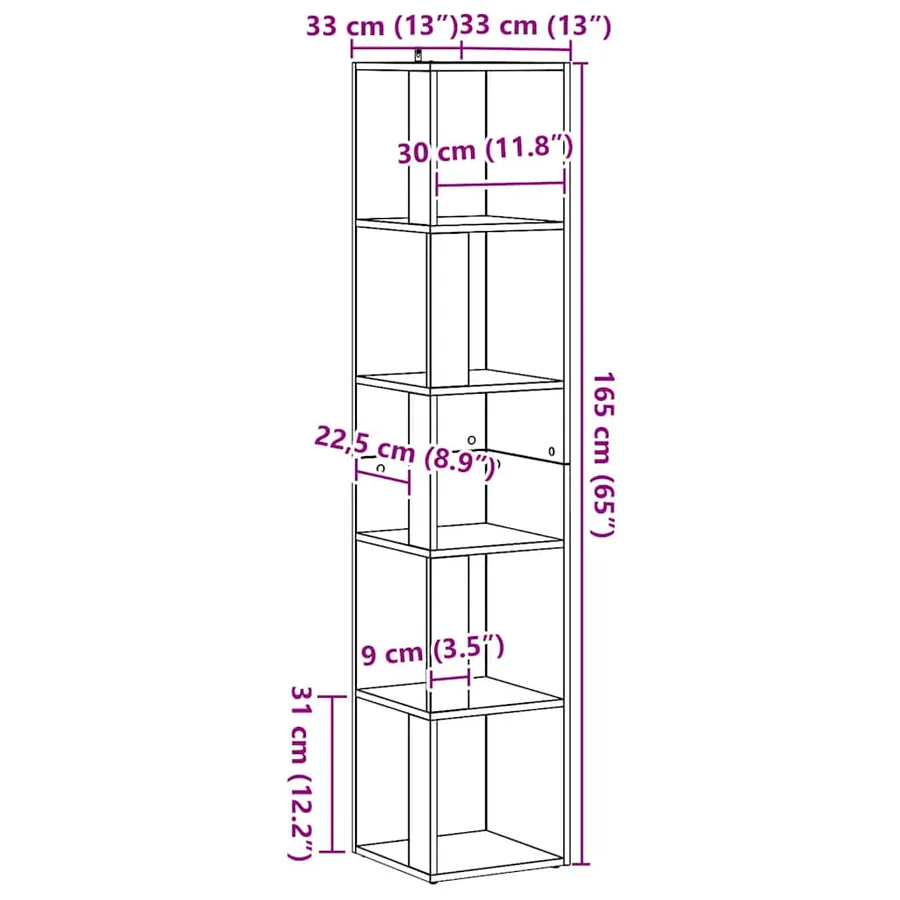 Armoire d'angle chêne artisanal 33x33x165 cm bois d'ingénierie - 8