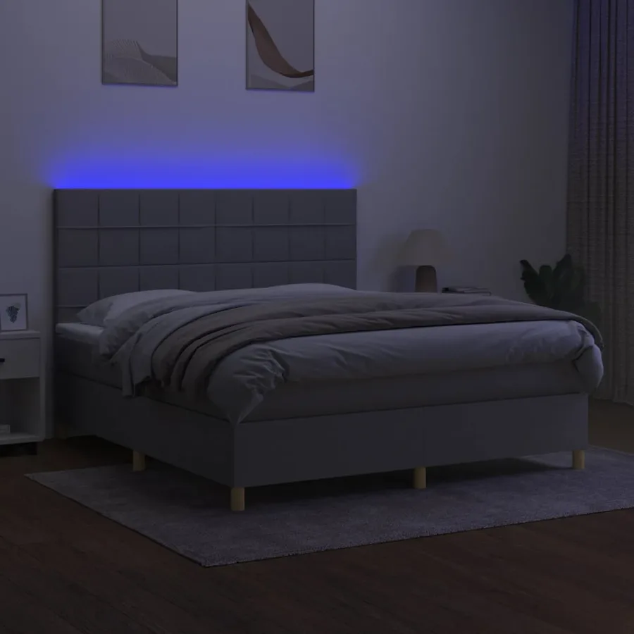 Sommier à lattes de lit et matelas et LED Gris clair 180x200 cm - 4