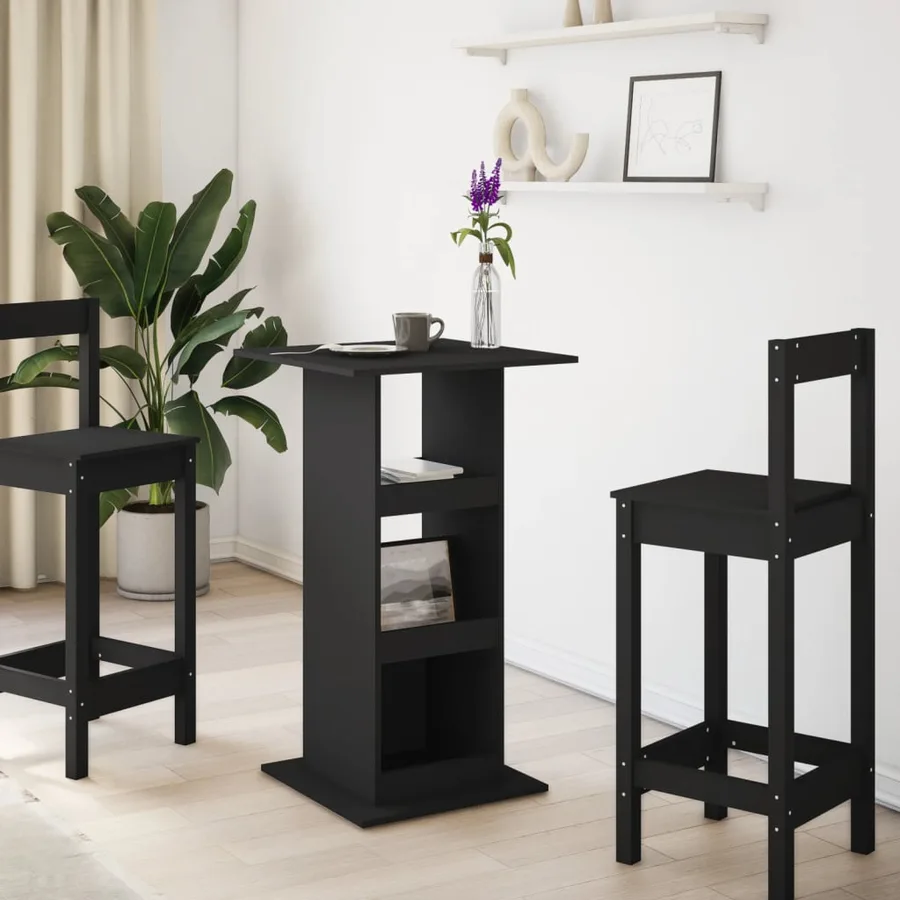 Table de bar avec rangement noir 60x60x102 cm bois d’ingénierie - 3