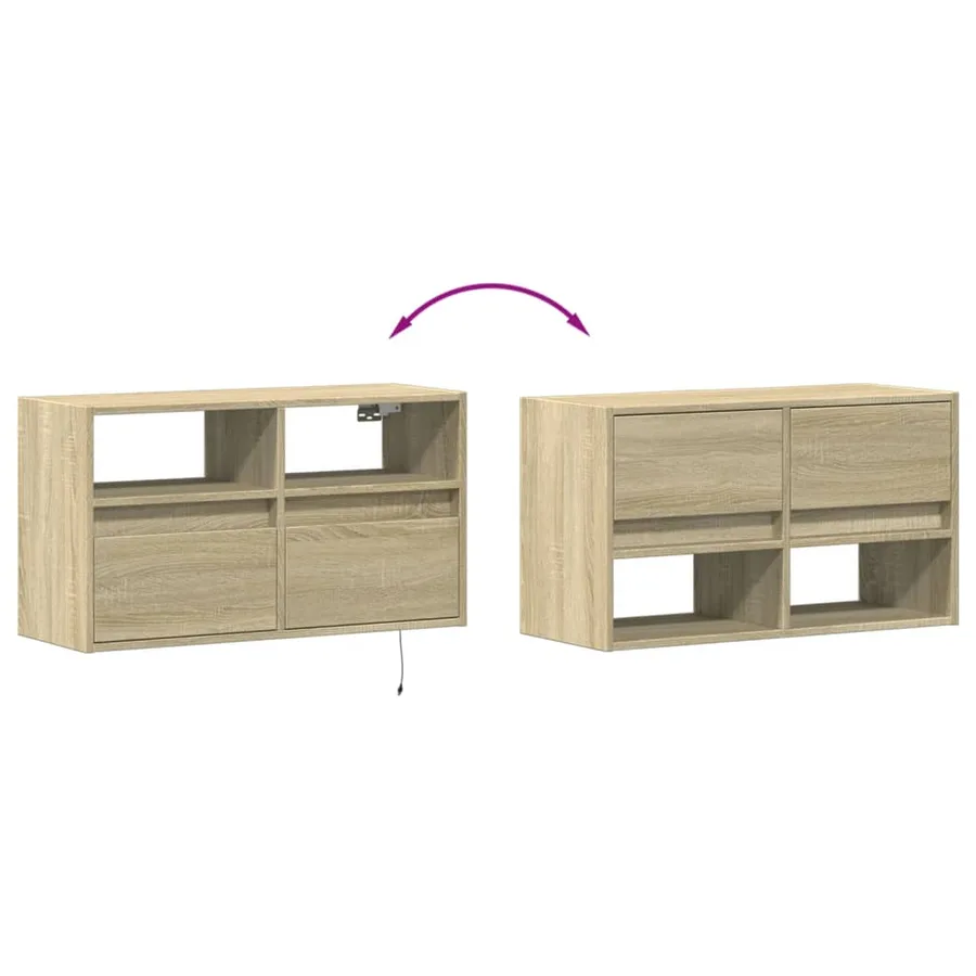 Meuble TV mural avec lumières LED chêne sonoma 80x31x45 cm - 10