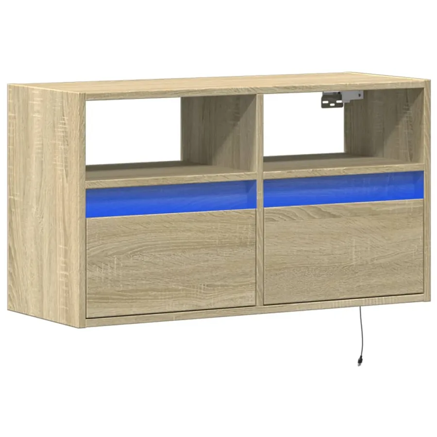 Meuble TV mural avec lumières LED chêne sonoma 80x31x45 cm - 3