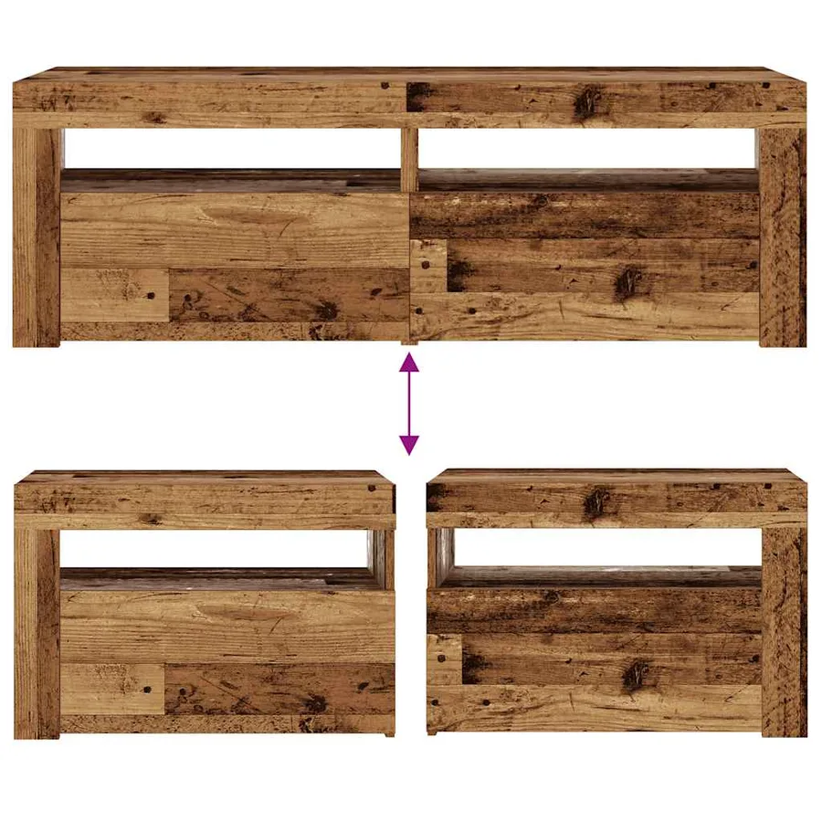 Tables de chevet 2 pcs avec LED vieux bois 60x35x40 cm - 11
