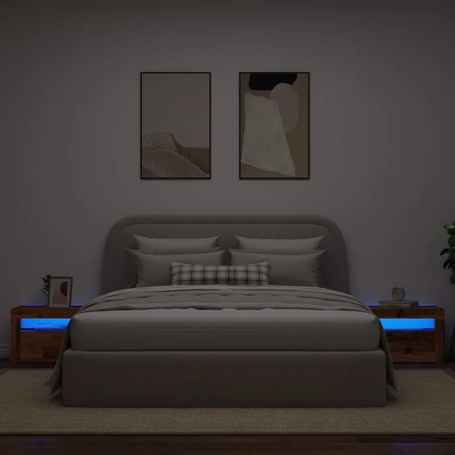 Tables de chevet 2 pcs avec LED vieux bois 60x35x40 cm - 5