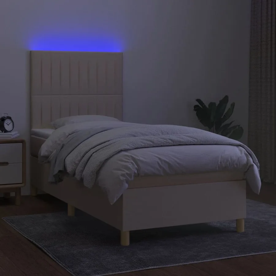 Sommier à lattes de lit et matelas et LED Crème 100x200cm Tissu - 4