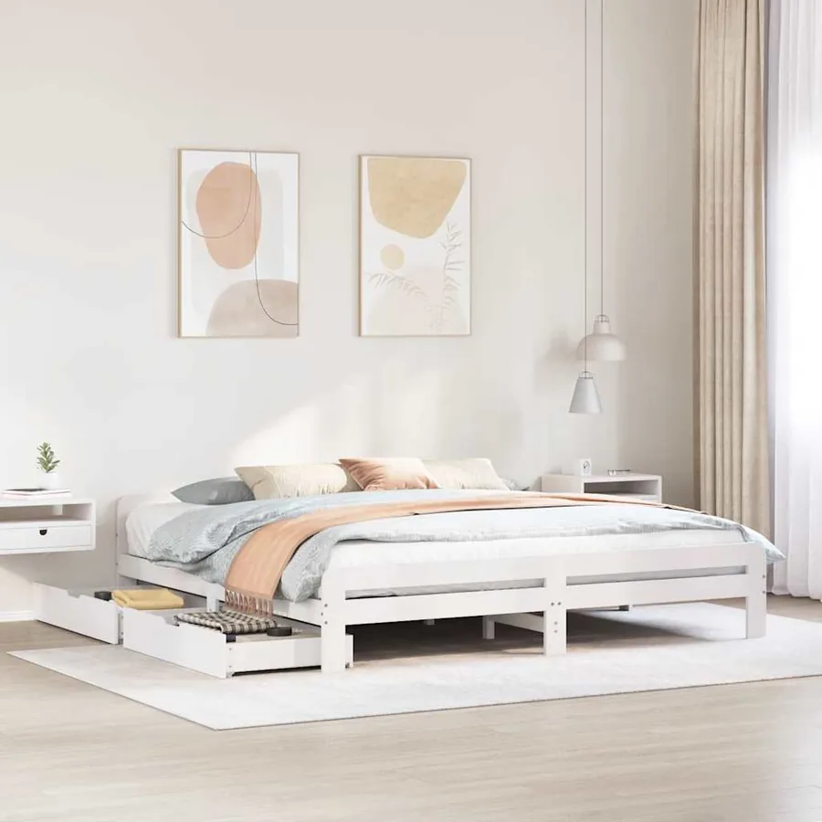 Cadre de lit sans matelas blanc 180x200 cm bois massif de pin