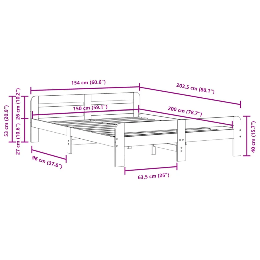 Cadre de lit sans matelas 150x200 cm bois de pin massif - 9