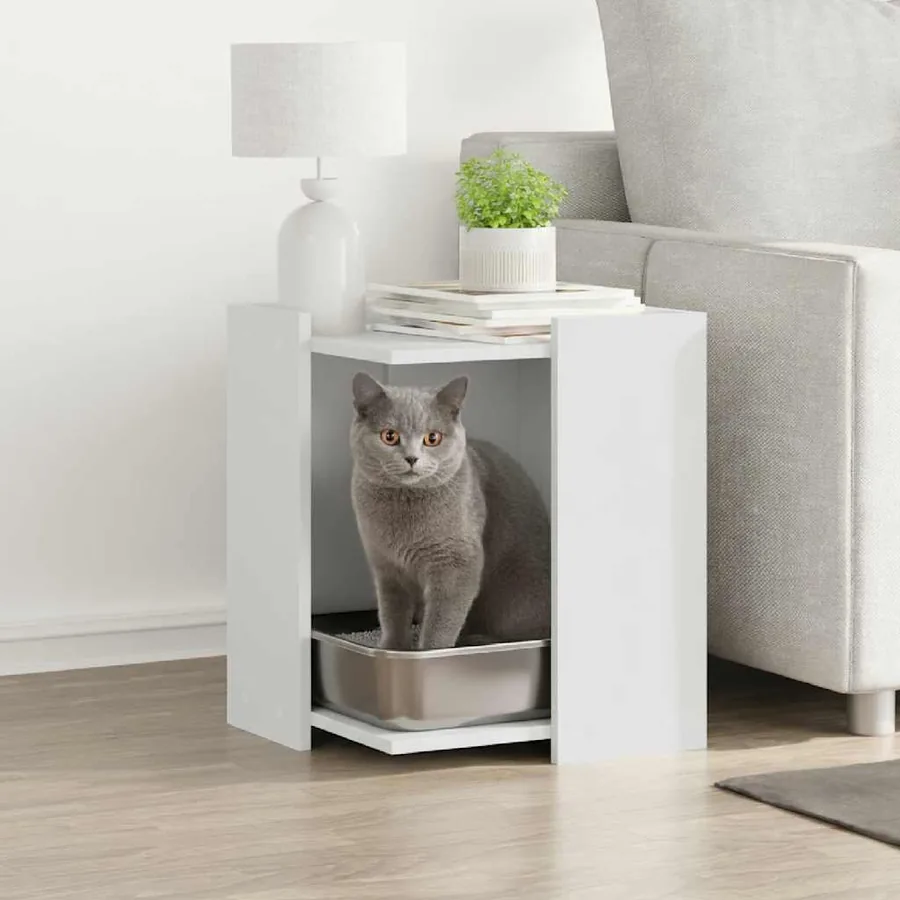 Meuble de bac à litière pour chat blanc bois d'ingénierie