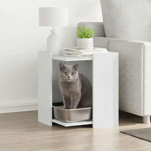 Meuble de bac à litière pour chat blanc bois d'ingénierie