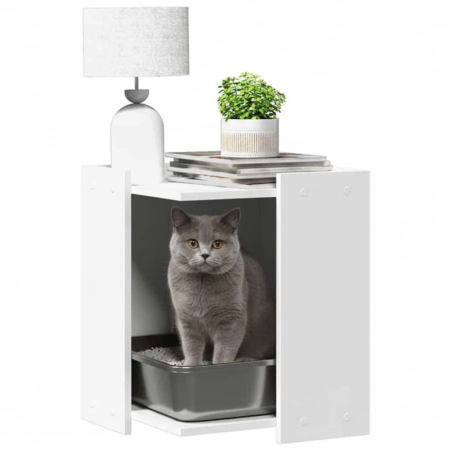 Meuble de bac à litière pour chat blanc bois d'ingénierie - 3