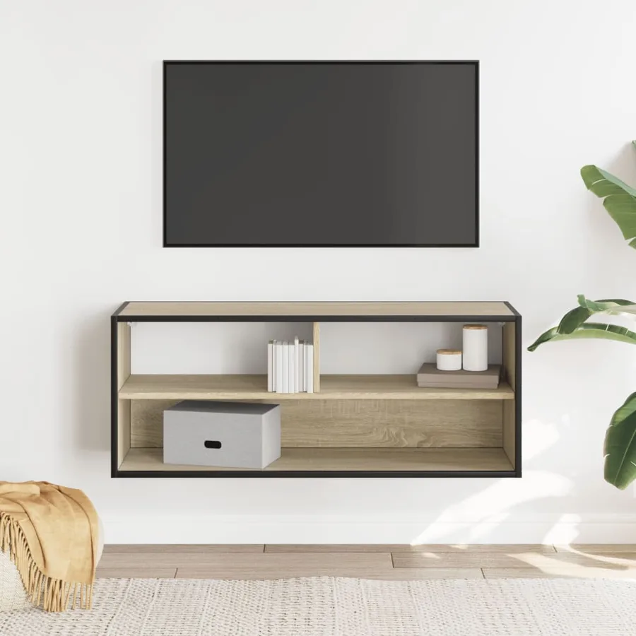 Meuble TV chêne sonoma 100x31x39,5cm bois d'ingénierie et métal - 3