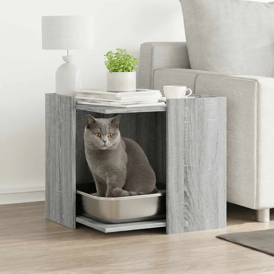 Meuble de bac à litière pour chat sonoma gris bois d'ingénierie