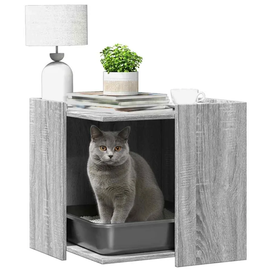 Meuble de bac à litière pour chat sonoma gris bois d'ingénierie - 3