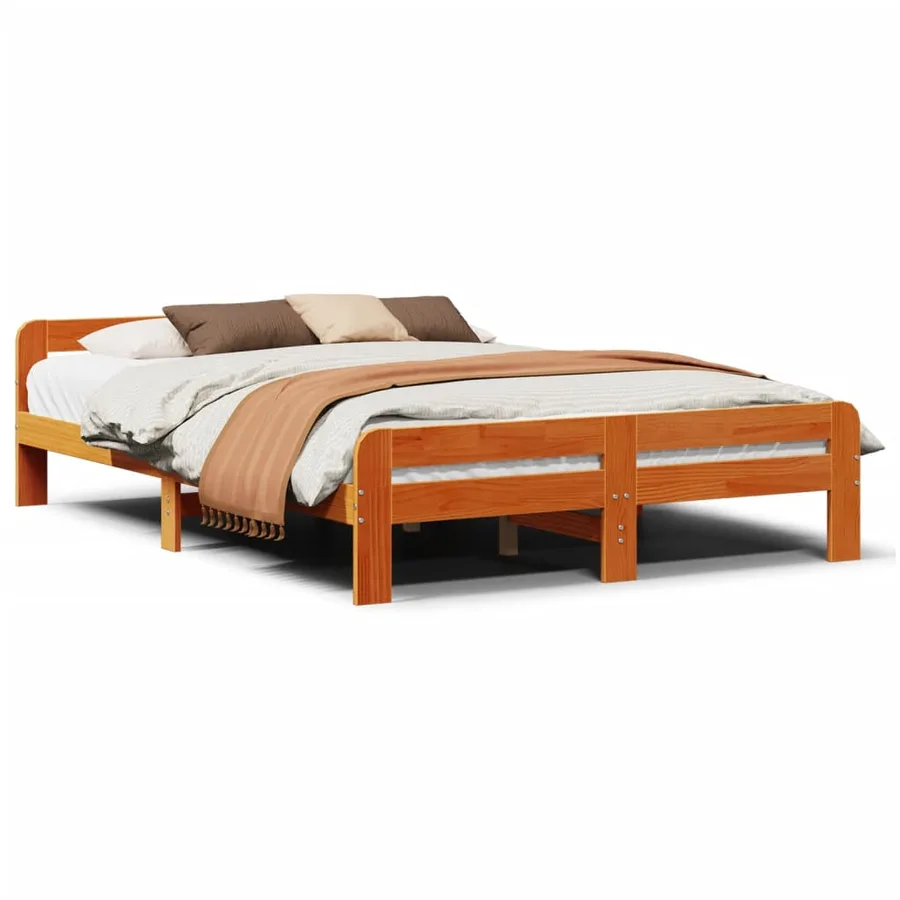 Cadre de lit sans matelas cire marron 140x200cm bois pin massif - 2