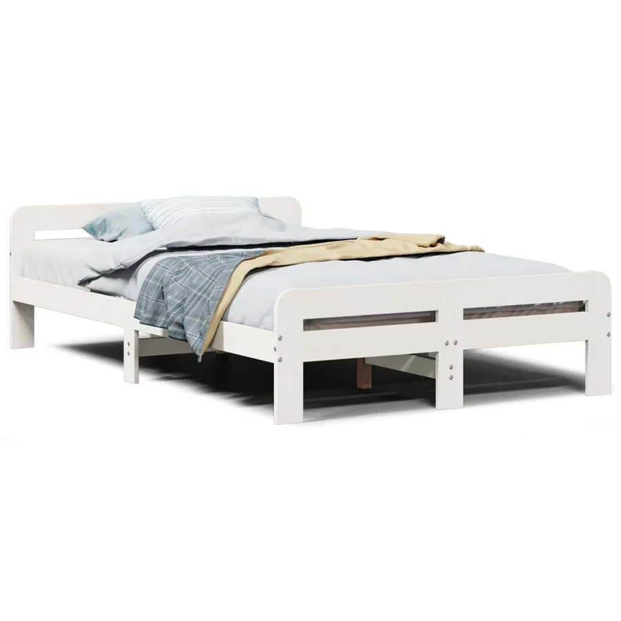 Cadre de lit sans matelas blanc 135x190 cm bois de pin massif - 2