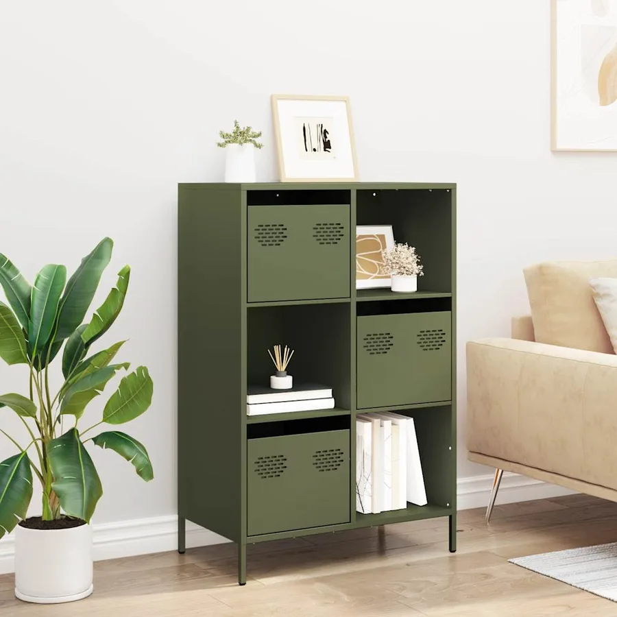 Buffet haut vert olive 68x39x103,5 cm acier - 3