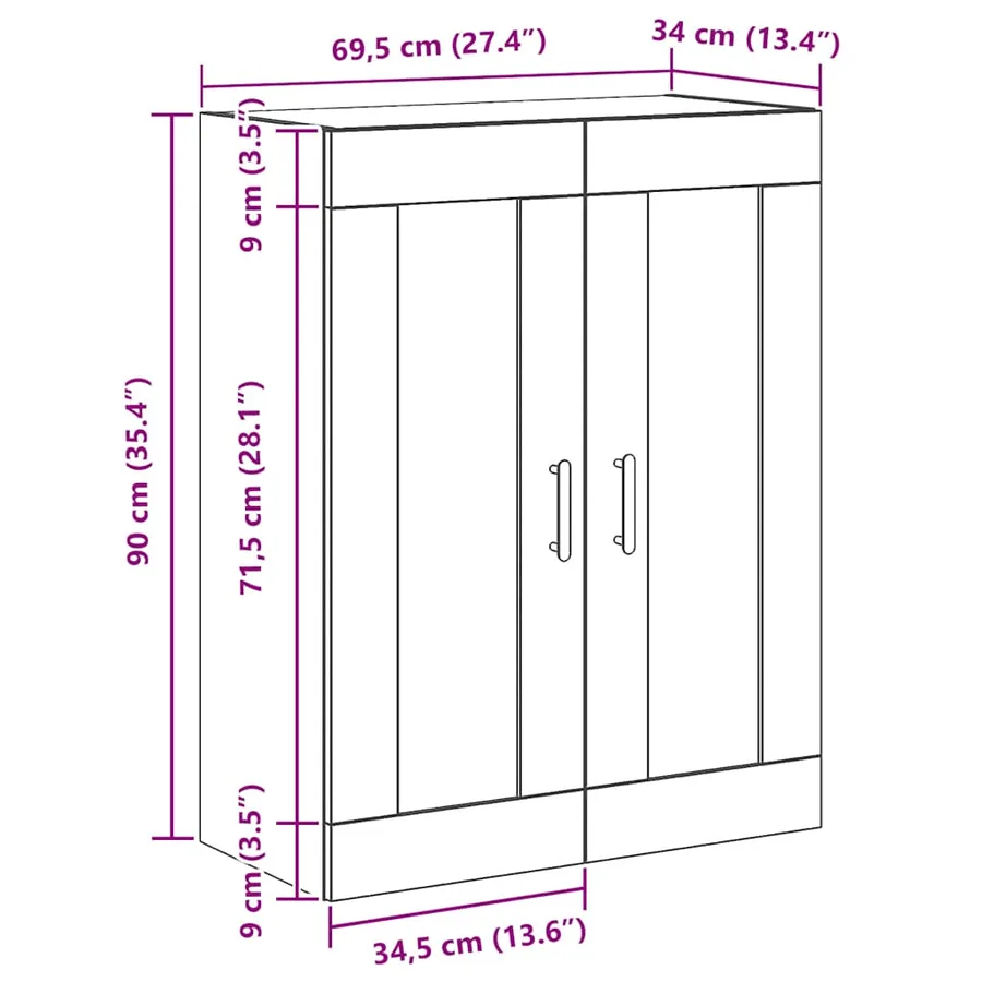 Buffet chêne artisanal 69,5x34x90 cm bois d'ingénierie - 11