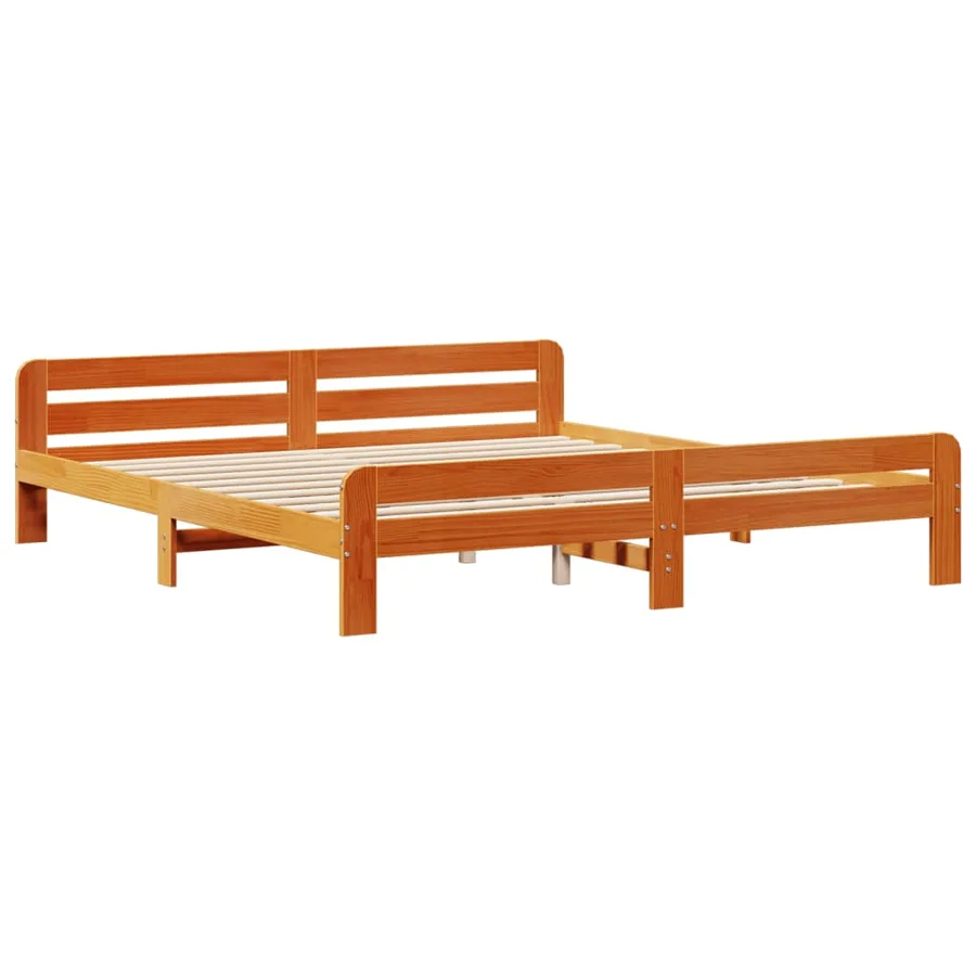 Cadre de lit sans matelas cire marron 200x200cm bois pin massif - 3