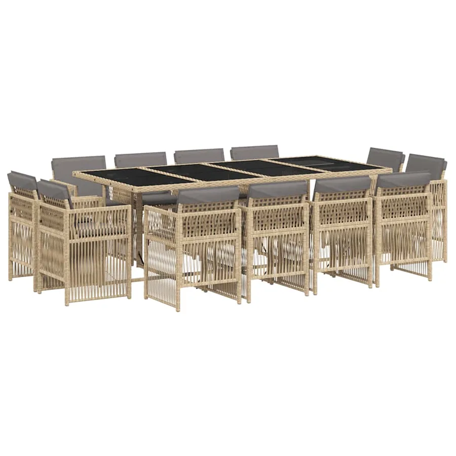 Ensemble à manger de jardin coussins 13 pcs mélange beige rotin - 2