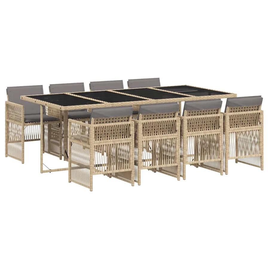 Ensemble à manger de jardin et coussins 9 pcs mélange beige - 2