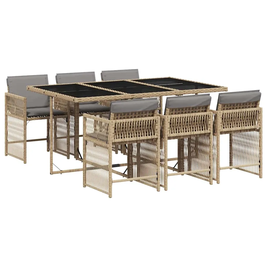 Ensemble à manger de jardin coussins 7 pcs mélange beige rotin - 2