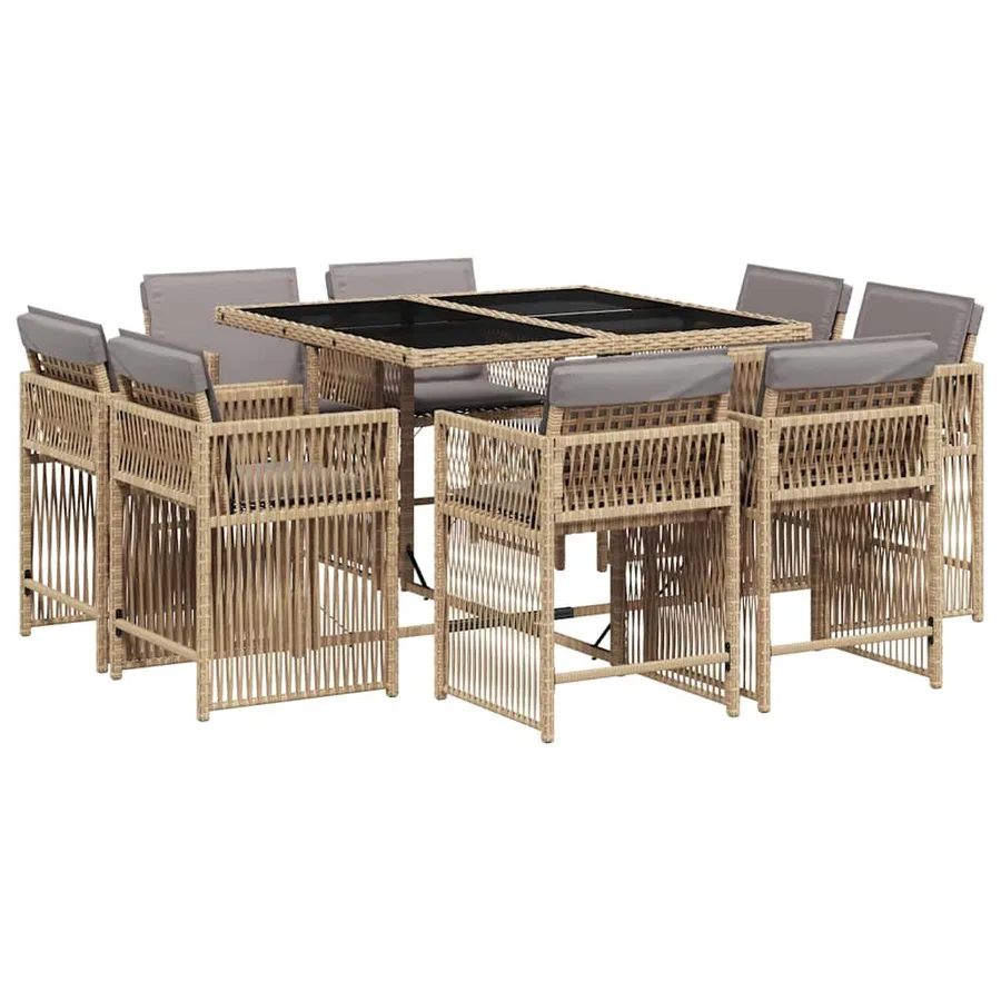 Ensemble à manger de jardin et coussins 9 pcs mélange beige - 2